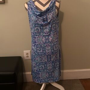 Title Nine Breeze Dress Blue Cowl Neck Sleeveless Stretch Size M